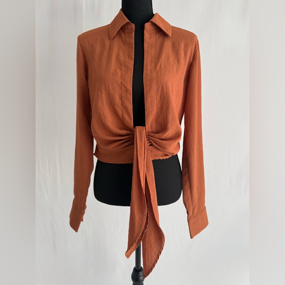 NWT Meshki Rust Tie Open Front Blouse Boho Festival Top Coachella Desert Chic